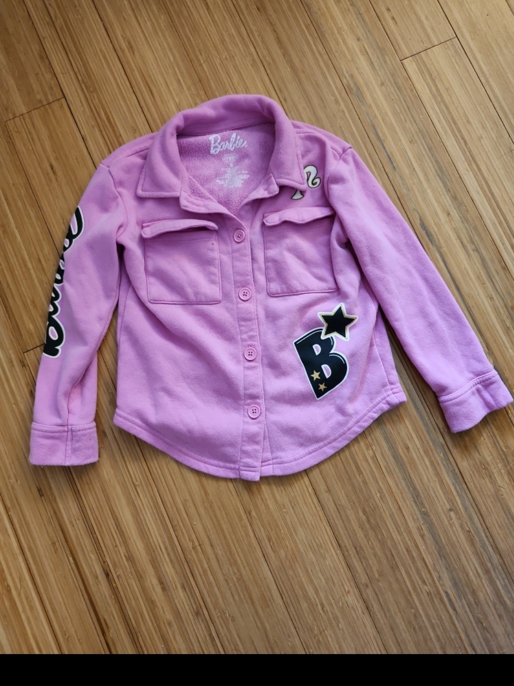 Barbie shacket pink kids small 6/7 sparkles layering.
